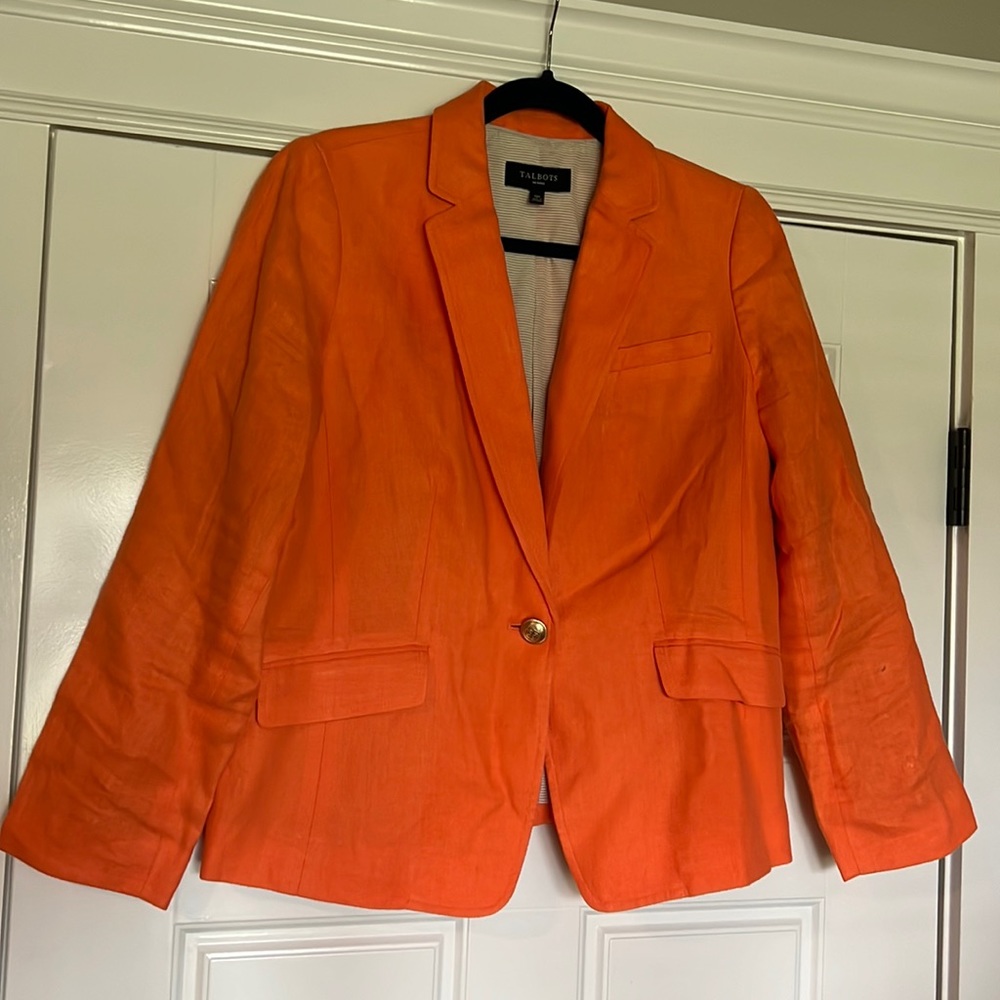 Talbots Tangerine Linen Blazer Sz 12p
